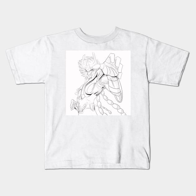 ikki the phoenix line art in saint seiya ecopop art Kids T-Shirt by jorge_lebeau